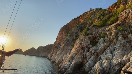 Very beautiful views at the top of a hill in scandinavia with views of the sea of the islands and the nearest mountains and lakes