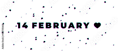 Vector black glitch icon, valentine's day banner with a glitch effect. Modern, distorted and futuristic style. For the design of business cards, booklets, flyers, cards for Valentine's Day