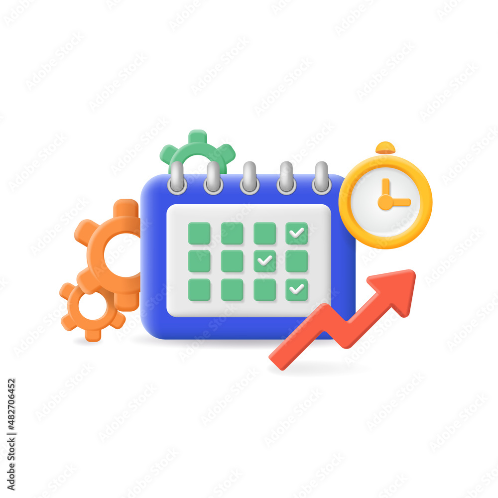 Obraz premium Business planning concept. Work events and organize the process of working. Timing of events. Organizer 3d icon