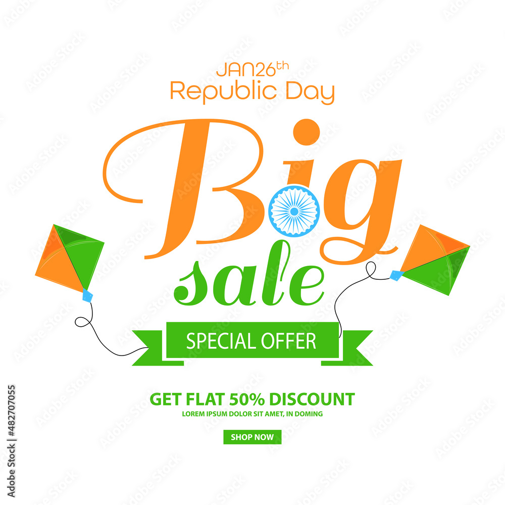 Fototapeta premium Republic day of India. Sale banner offer template design.