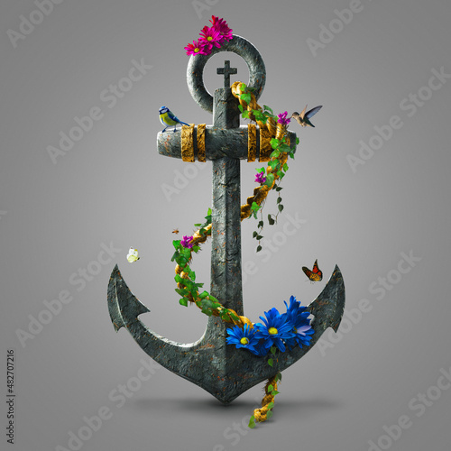 Obraz na plátne Spring life on top of an anchor