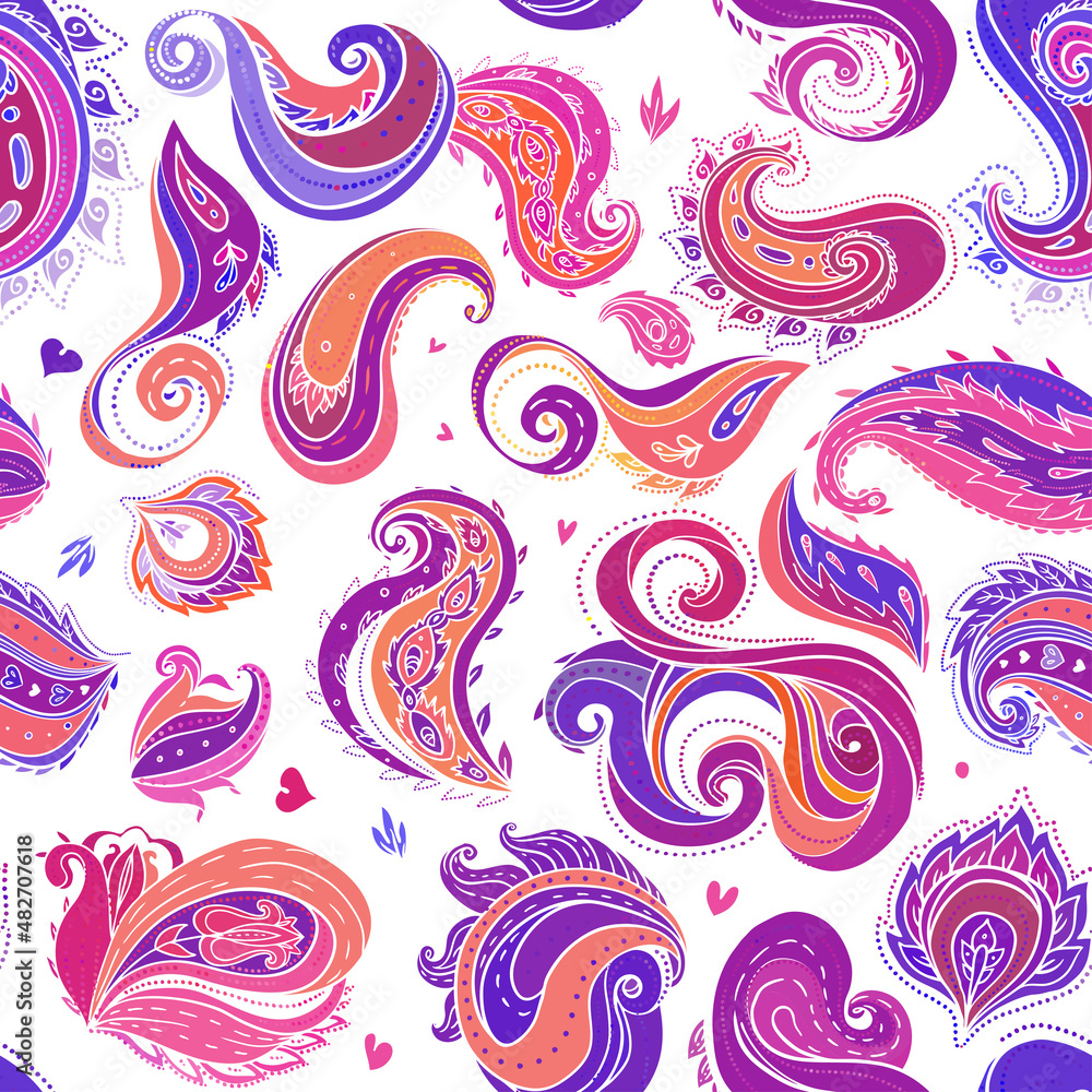 Obraz premium Floral traditional Indian paisley titled background. Seamless pattern for your design.