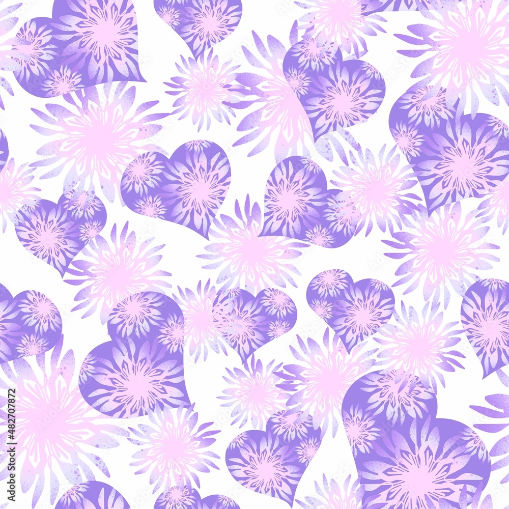 Seamless pattern of hearts. Lilac, pink hearts on a white background. Seamless pattern of hearts. Lilac, pink hearts on a white background.