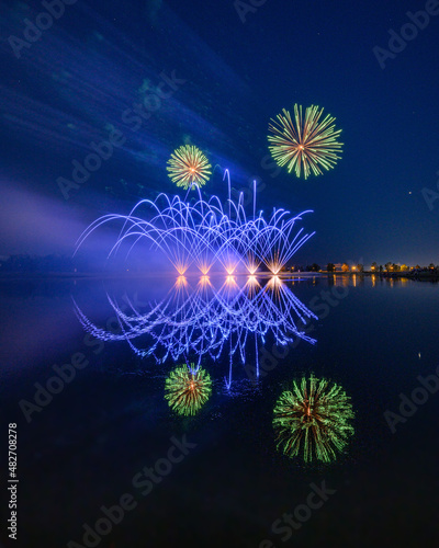 Fireworks over the Lake - Blue
