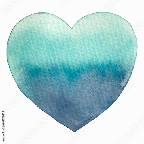 Watercolor blue heart illustration. Vector emerald heart. Valentine's Day heart. Turquoise heart.