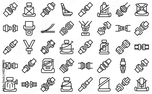 Seat belts icons set outline vector. Safety drive. Car road