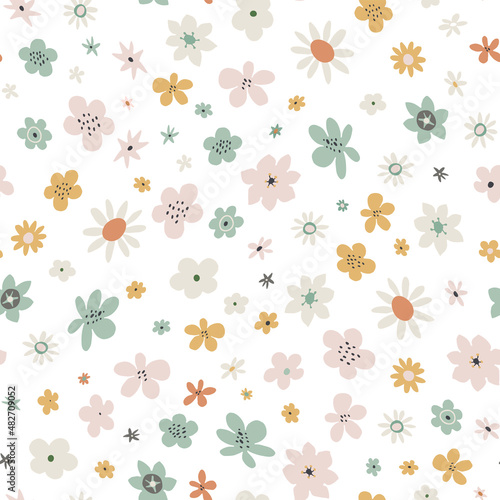 Simple little flowers vector seamless pattern background