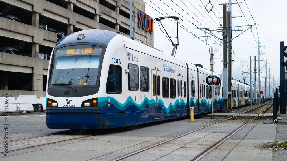 Seattle - January 23, 2022; A Sound Transit link Light Rail train ...