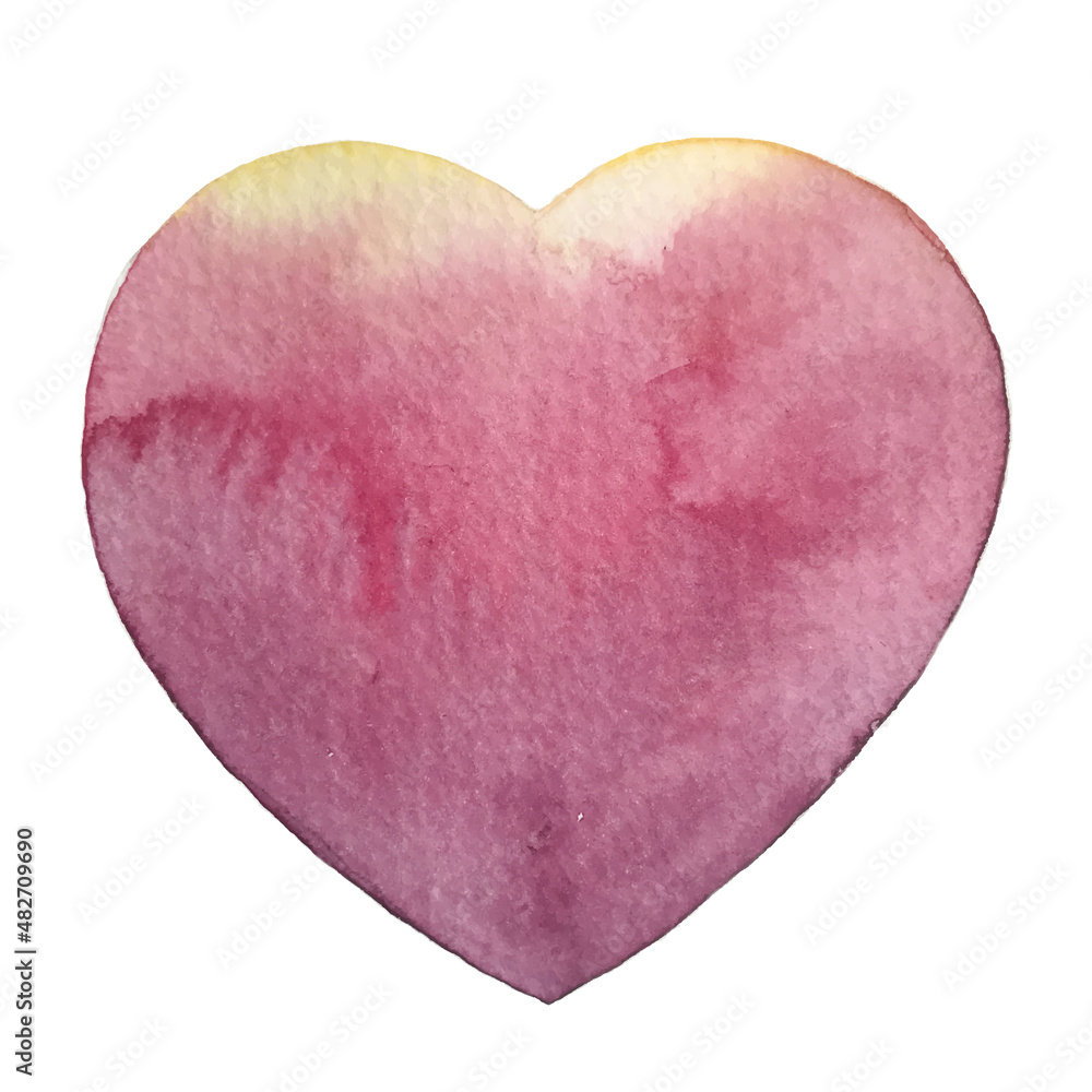 Valentine's Day Heart. Watercolor painted bright pink heart, vector element for your design.Vector artistic heart painting.
