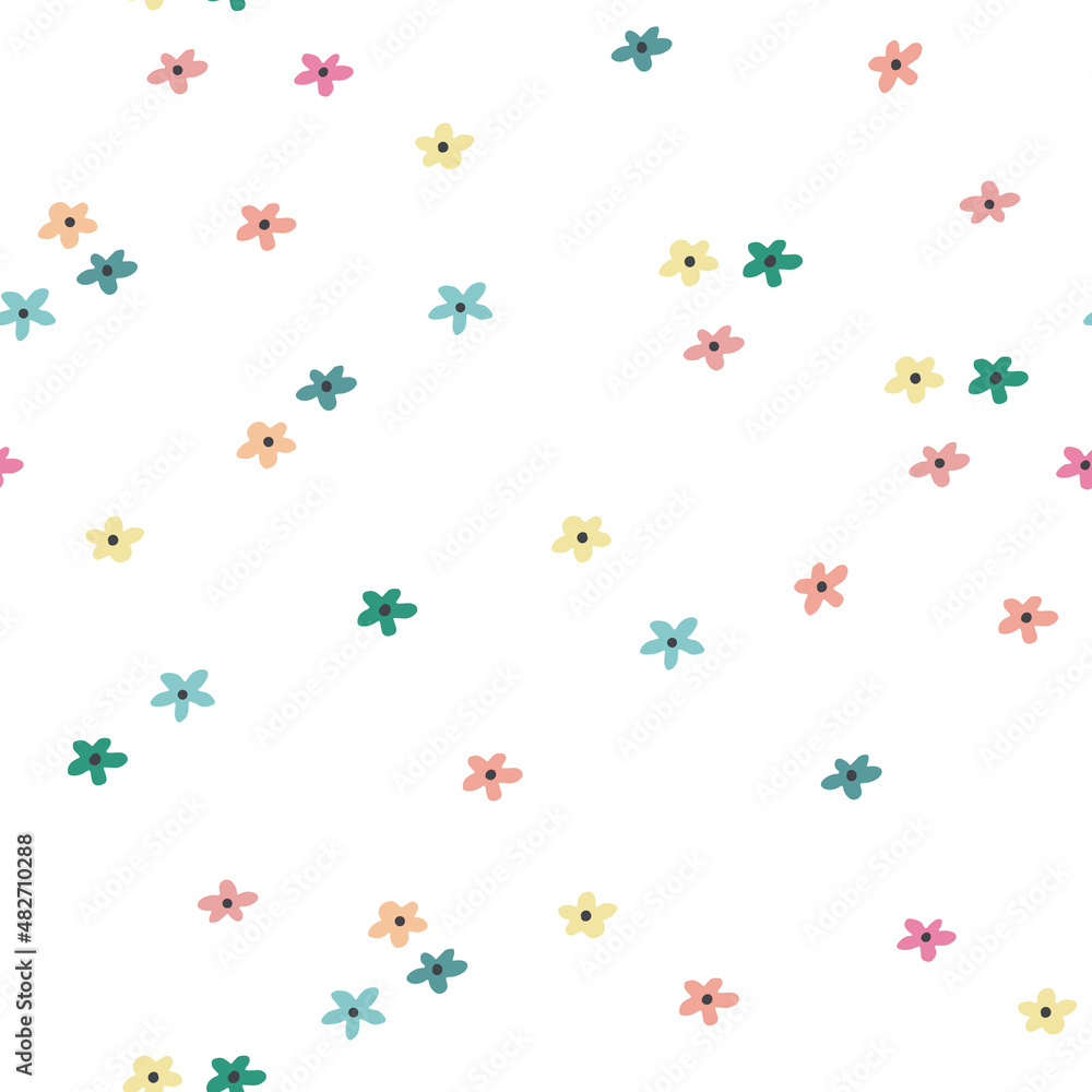 Simple little flowers vector seamless pattern background