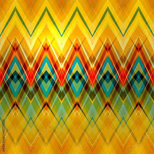 Ethnic zigzag pattern in retro colors, aztec style seamless vector background