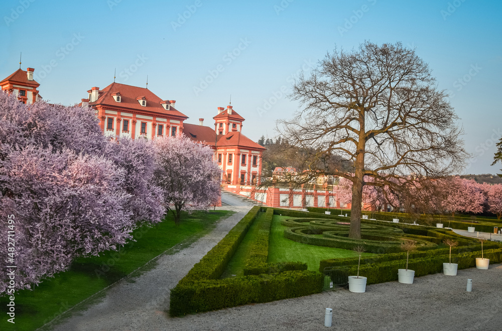 View from the castle garden on the left to Troja castle, Prague, Czech Republic