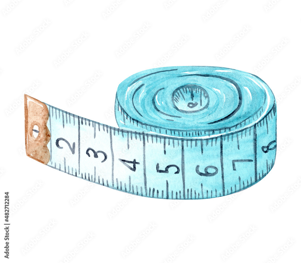 Watercolor blue measuring tape isolated on white Watercolor blue measuring tape isolated on white