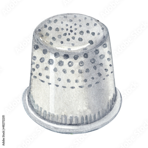 Fotografie Watercolor gray thimble isolated on white . Sewing protect tool