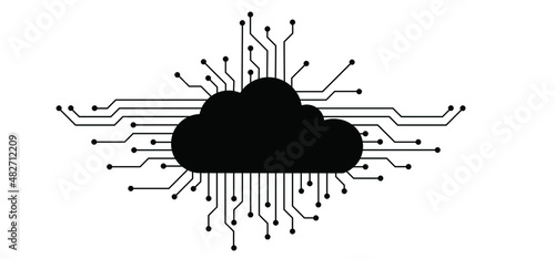 Data cloud. Circuit board or electronic motherboard. lines and dots connect. Vector high-tech technology data. Communication and engineering concept. 