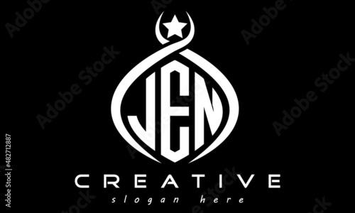 JEN three letters monogram curved oval initial logo design, geometric minimalist modern business shape creative logo, vector template	
