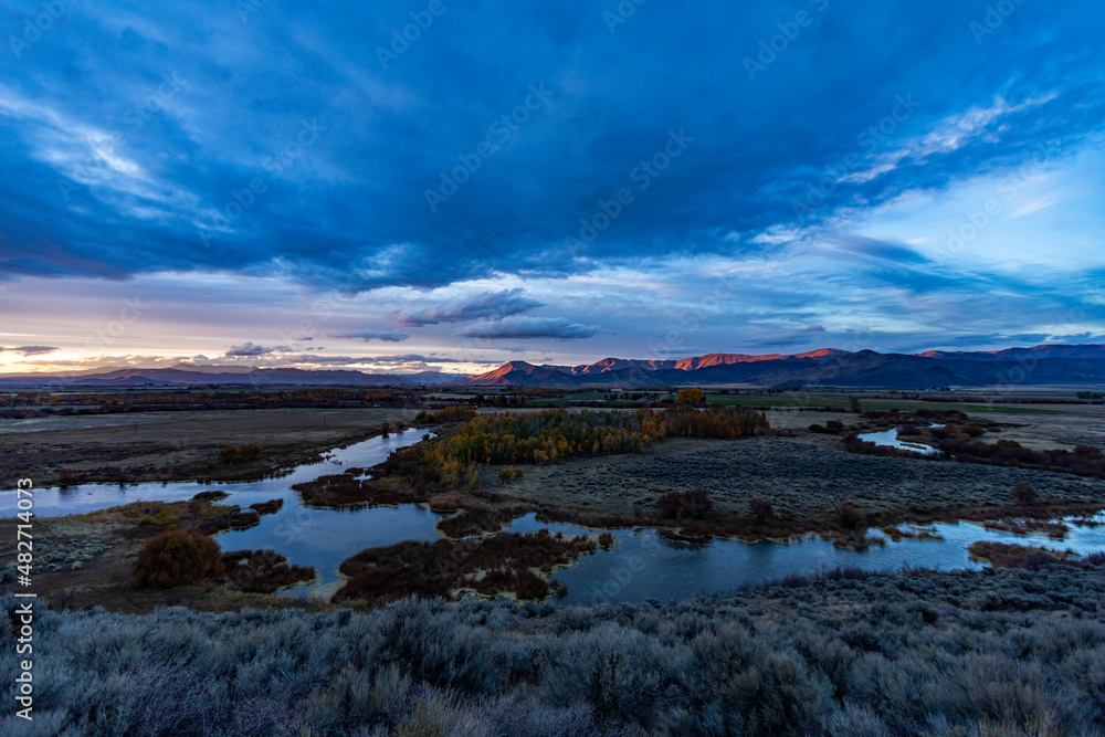 USA, Idaho, Picabo, Sunset over Silver Creek, spring creek in Nature Conservancy USA, Idaho, Picabo, Sunset over Silver Creek, spring creek in Nature Conservancy