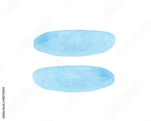 Hand drawn equal symbol. Blue watercolor math sign isolated on white photo