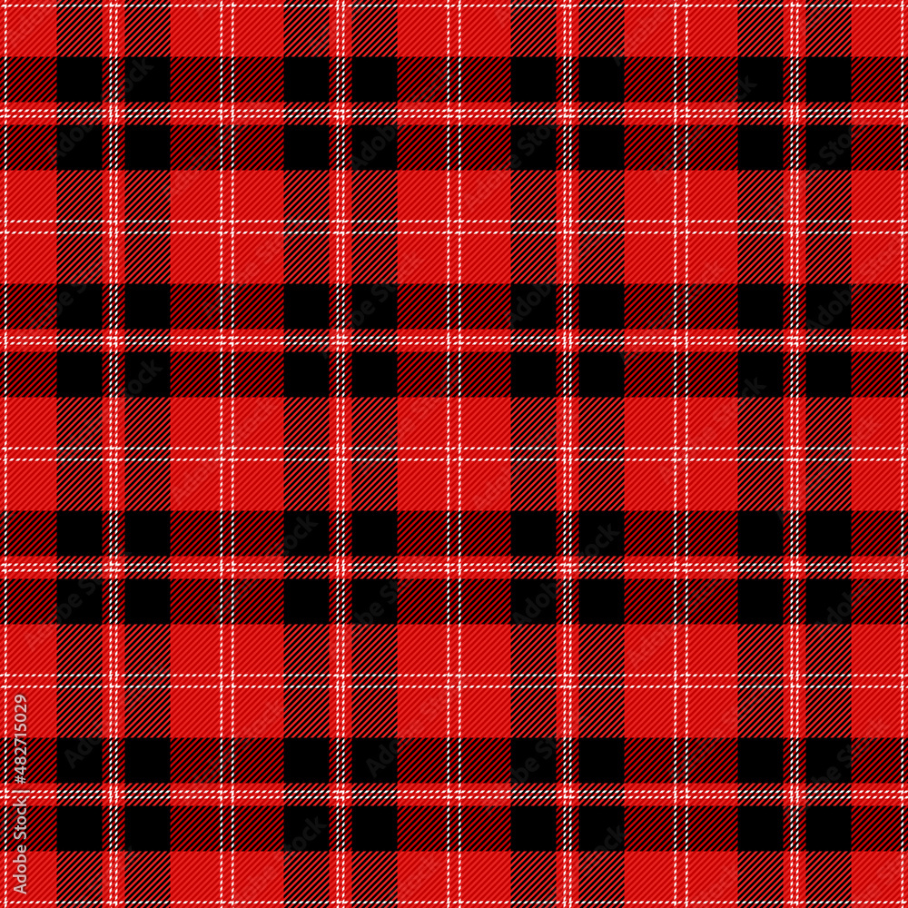 Vecteur Stock Christmas and new year tartan plaid. Scottish pattern in red,  black and white cage. Scottish cage. Traditional Scottish checkered  background. Seamless fabric texture. Vector illustration | Adobe Stock