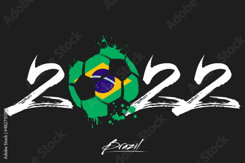Numbers 2022 and a abstract soccer ball painted in the colors of the England flag. 2022 and flag of England in the form of a soccer ball made of blots. Vector illustration on isolated background
