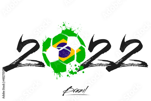 Numbers 2022 and a abstract soccer ball painted in the colors of the England flag. 2022 and flag of England in the form of a soccer ball made of blots. Vector illustration on isolated background