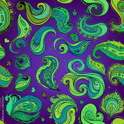 Floral traditional Indian paisley titled background. Seamless pattern for you...