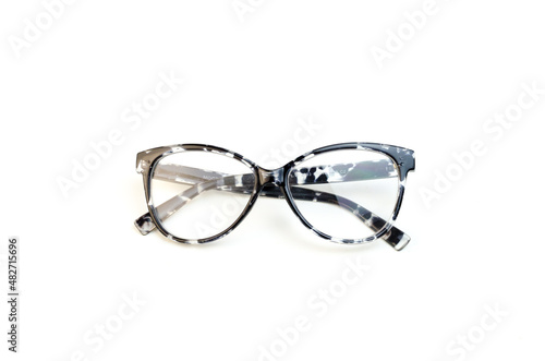 eyeglasses on a white background with a black rim