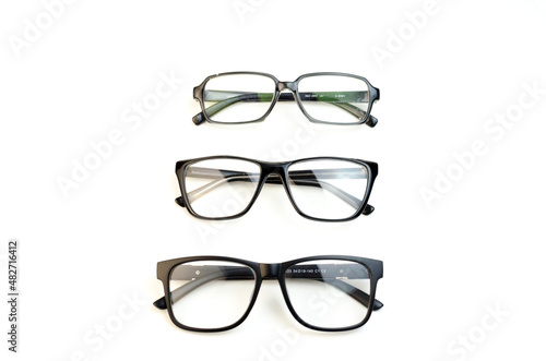 eyeglasses on a white background with a black rim