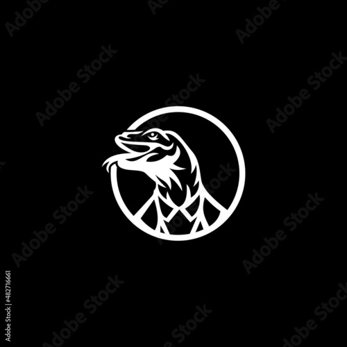 komodo dragon emblem badges logo template vector illustration. Komodo dragon mascot logo silhouette version. Comodo logo in sport style, mascot logo illustration design vector