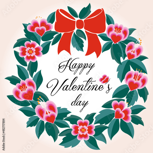 ALLEGRA GHIRLANDA DI SAN VALENTINO CON CUORI FIORI FOGLIE E NASTRO ROSSO