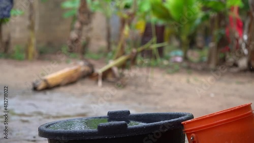 plastic basin collects water