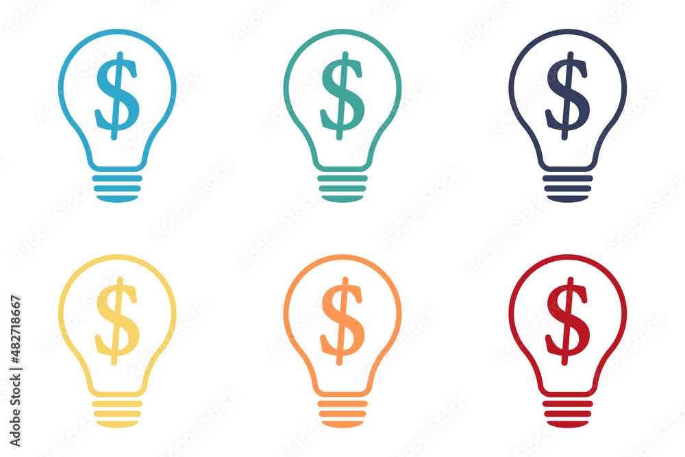 Bright light bulb Inside - a dollar symbol. Idea lamp icon collection. Flat style. Bright light bulb Inside - a dollar symbol. Idea lamp icon collection. Flat style.