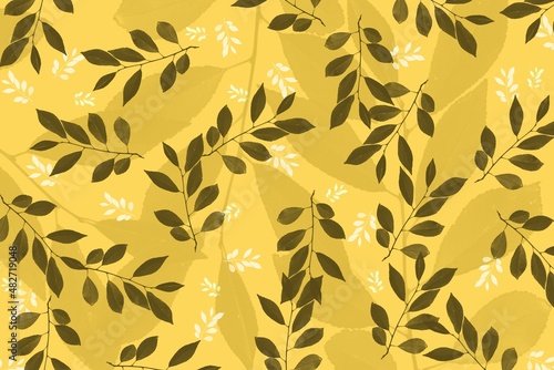 Tiny leaf patterns on yellow background.