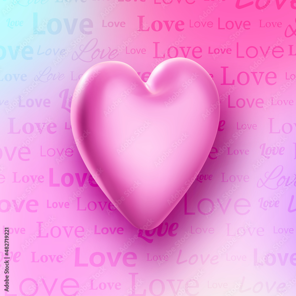 3d pink heart on love sign background. Valentine's day.