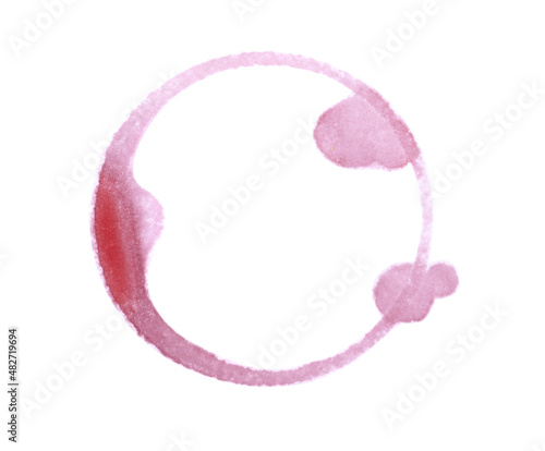 Red wine ring on white background, top view