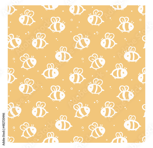 Bee Animals Yellow Gender-Neutral Nursery Boho Seamless Pattern Vector Illustration
