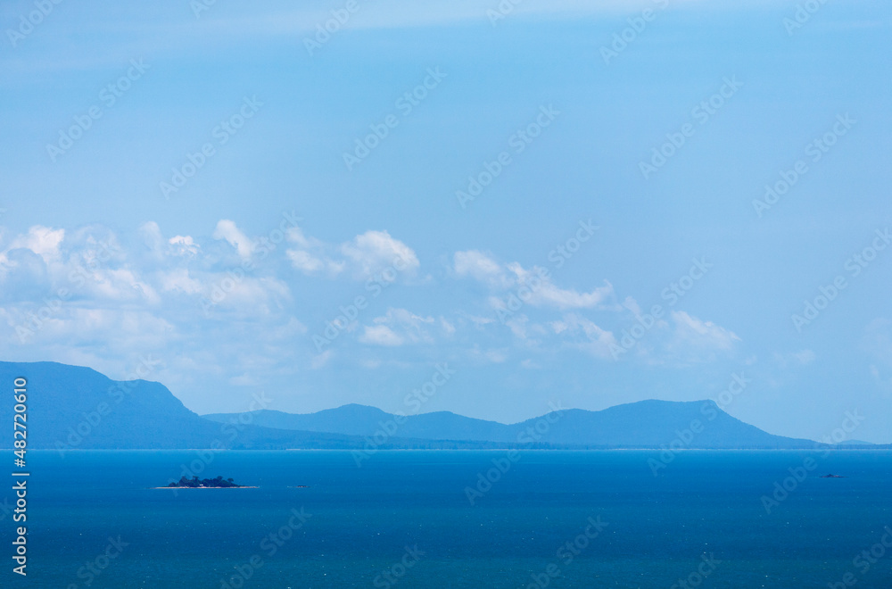 Cambodia, Kep, Blue sky over sea and mountains Cambodia, Kep, Blue sky over sea and mountains