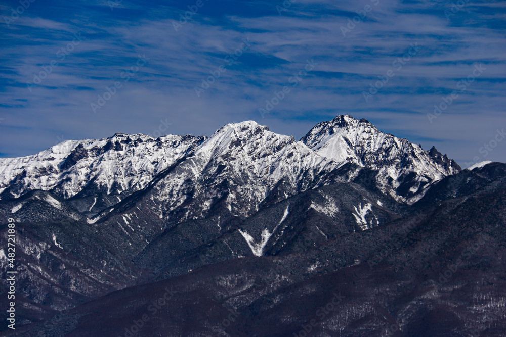 冬の八ヶ岳連峰　赤岳、阿弥陀岳、横岳　富士見パノラマスキー場山頂からの絶景