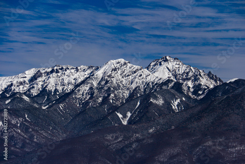 冬の八ヶ岳連峰 赤岳、阿弥陀岳、横岳 富士見パノラマスキー場山頂からの絶景
