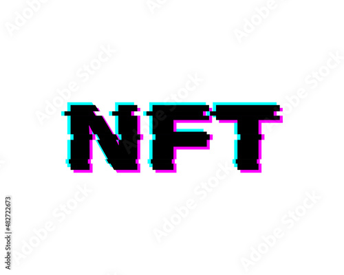 NFT non fungible token vector symbol in glitch effect style. Vector EPS 10
