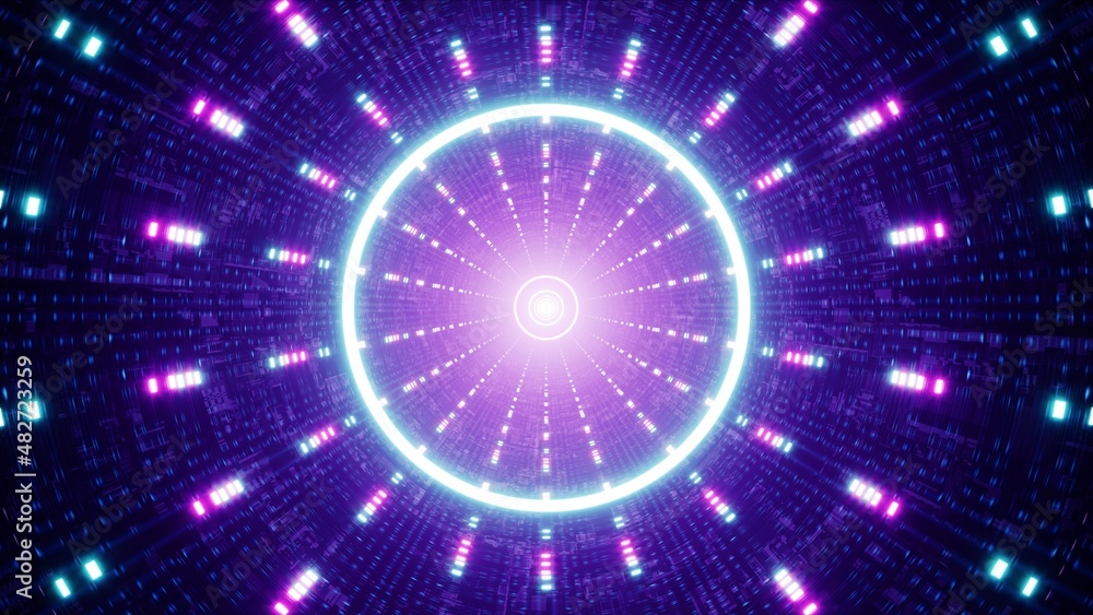 Green Light Circle in the Multiple Lamp Sci Fi Tunnel 3D Rendering Green Light Circle in the Multiple Lamp Sci Fi Tunnel 3D Rendering