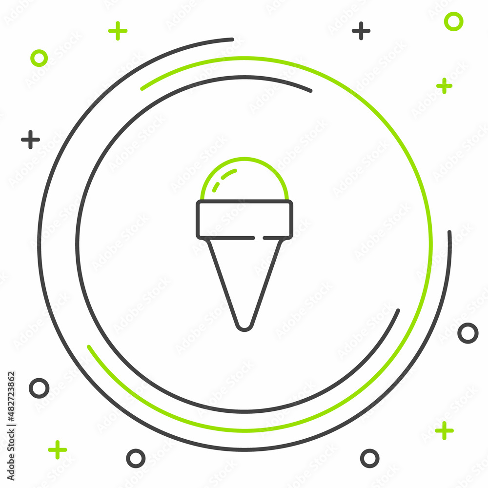 Line Ice cream in waffle cone icon isolated on white background. Sweet symbol. Colorful outline concept. Vector Line Ice cream in waffle cone icon isolated on white background. Sweet symbol. Colorful outline concept. Vector