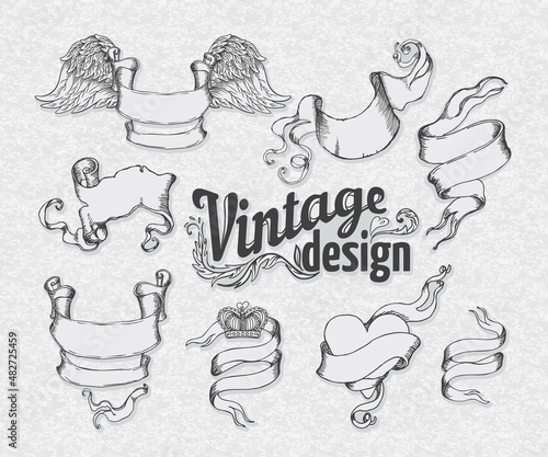 Vintage design elements set. Ribbons. Vector illustration.