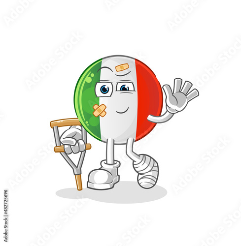 italy flag sick with limping stick. cartoon mascot vector