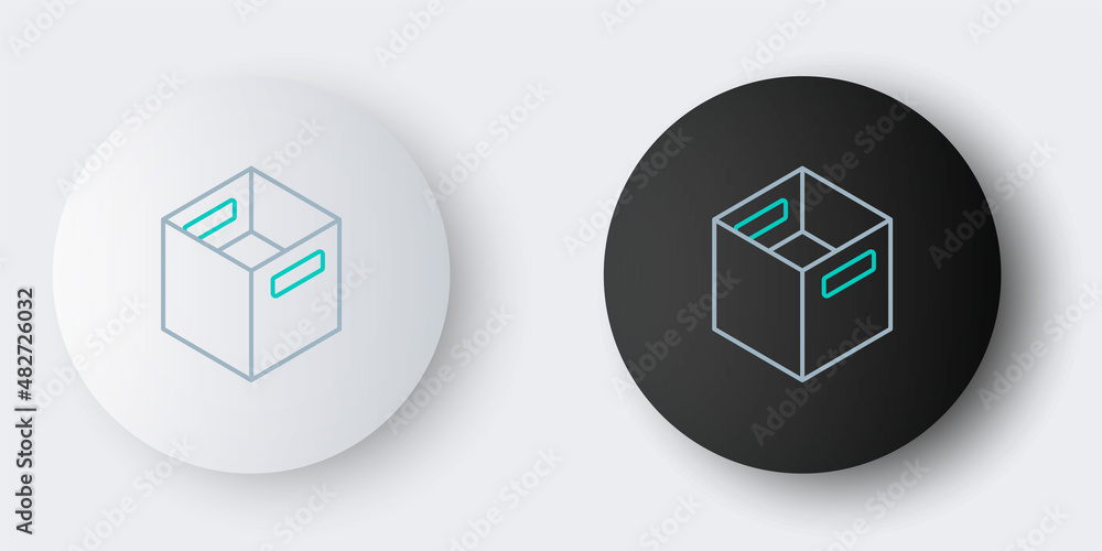 Line Carton cardboard box icon isolated on grey background. Box, package, parcel sign. Delivery and packaging. Colorful outline concept. Vector Line Carton cardboard box icon isolated on grey background. Box, package, parcel sign. Delivery and packaging. Colorful outline concept. Vector