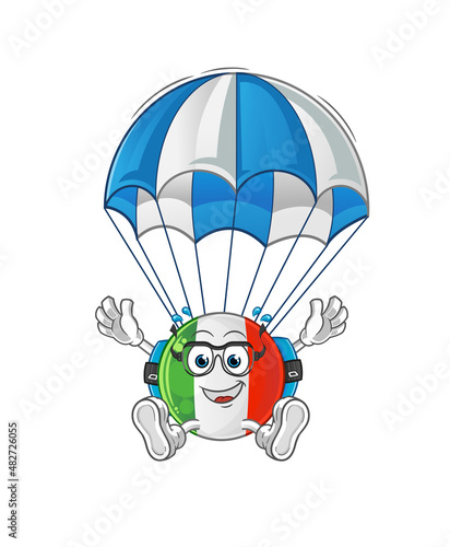 Fototapeta Naklejka Na Ścianę i Meble -  italy flag skydiving character. cartoon mascot vector