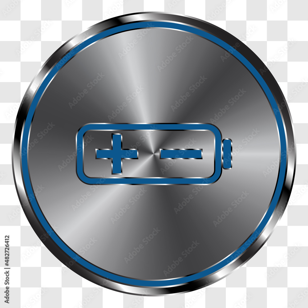Battery, plus minus simple icon on metal round button. Transparent grid Stock Vector Adobe Stock
