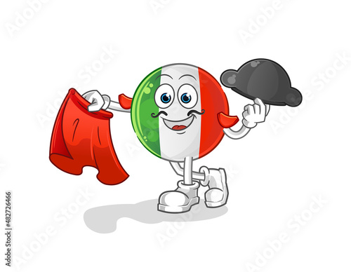 italy flag matador with red cloth illustration. character vector