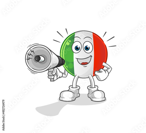 italy flag holding hand loudspeakers vector. cartoon character