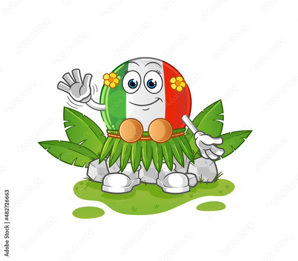 italy flag hawaiian waving character. cartoon mascot vector